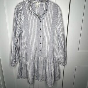 H&M Navy and White Ruffle Shirt Dress NWT Women's Size Small